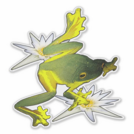 Kikkers en lotusbloemen olieverf, sticker (Voorkant)
