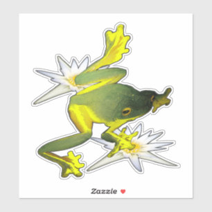 Kikkers en lotusbloemen olieverf, sticker