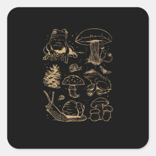 Kikkers En Paddenstoelen Vintage Schets – Esthetis Vierkante Sticker