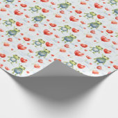 Kikkers en rode bloemen cadeaupapier (Hoek)