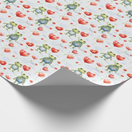 Kikkers en rode bloemen cadeaupapier (Hoek)