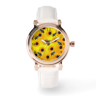 "Kikkers en Zonnebloemen: een speels Natuur-patroo Horloge