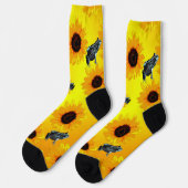 "Kikkers en Zonnebloemen: een speels Natuur-patroo Sokken (Links)