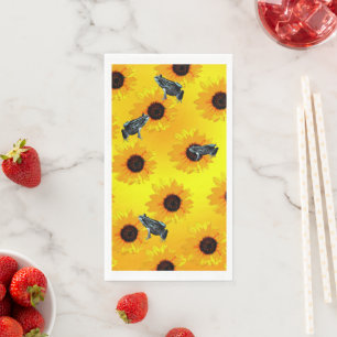 "Kikkers en zonnebloemen: een speels natuurpatroon Servet