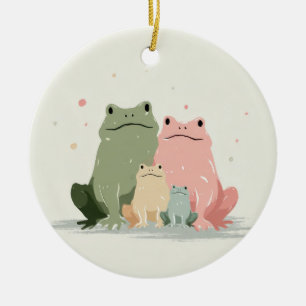 Kikkers Familie – Lieve Whimsical Dieren Kunst Keramisch Ornament
