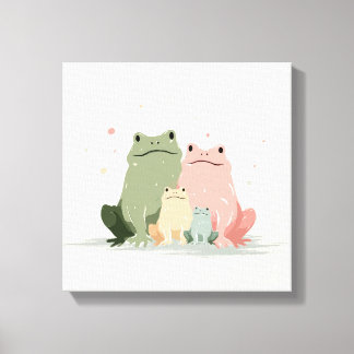 Kikkers Familie – Schattige Whimsische Dier Kunst Canvas Afdruk