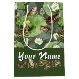 Kikkers groen en witte waterlelies patroon  medium cadeauzakje