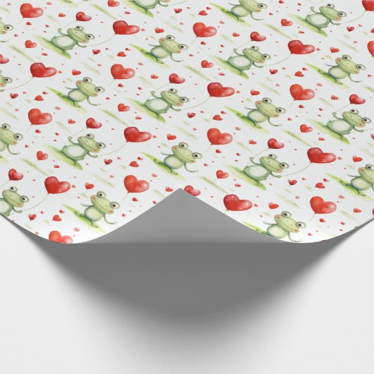 Kikkers hartballonnen cadeaupapier (Hoek)