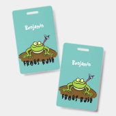 Kikkers heersen grappige groene kikkervis-cartoon badge (Voor- en achterkant)