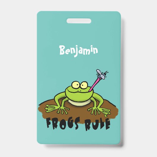 Kikkers heersen grappige groene kikkervis-cartoon badge (Voorzijde)