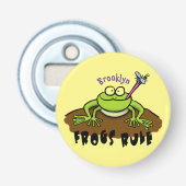 Kikkers heersen grappige groene kikkervis-cartoon button flesopener (Voorkant)