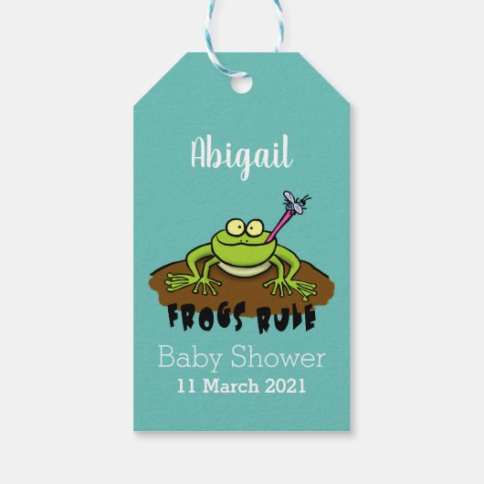 Kikkers heersen grappige groene kikkervis-cartoon cadeaulabel (Achterkant)