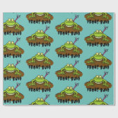 Kikkers heersen grappige groene kikkervis-cartoon cadeaupapier (Vlak)