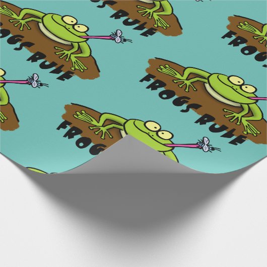 Kikkers heersen grappige groene kikkervis-cartoon cadeaupapier (Hoek)