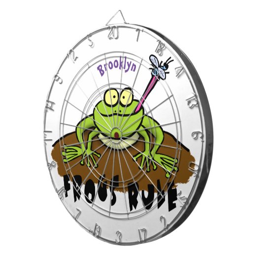 Kikkers heersen grappige groene kikkervis-cartoon dartbord (Voorkant Rechts)