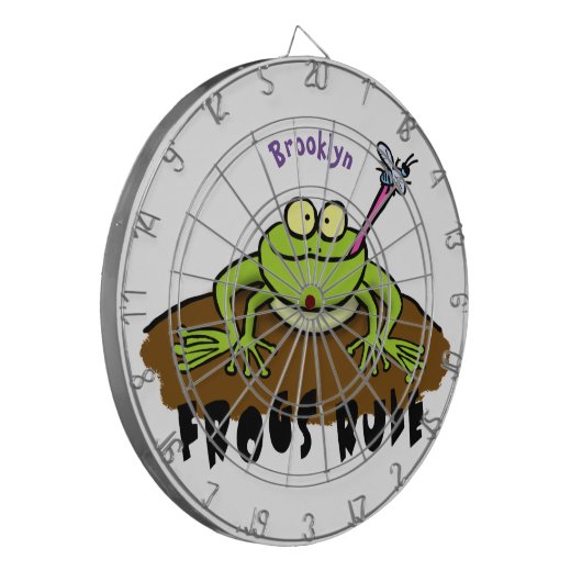 Kikkers heersen grappige groene kikkervis-cartoon dartbord (Voorkant Links)