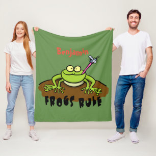 Kikkers heersen grappige groene kikkervis-cartoon fleece deken