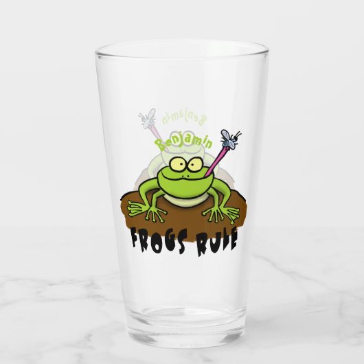 Kikkers heersen grappige groene kikkervis-cartoon glas (Achterkant)