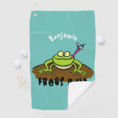 Kikkers heersen grappige groene kikkervis-cartoon golfhanddoek (Insitu)