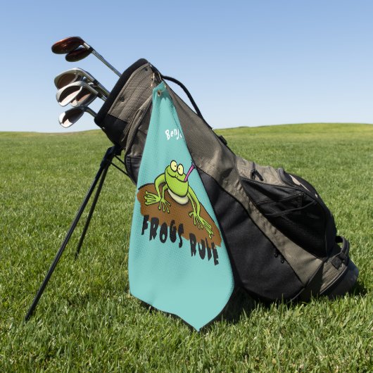 Kikkers heersen grappige groene kikkervis-cartoon golfhanddoek (Groen)