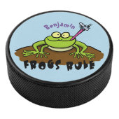 Kikkers heersen grappige groene kikkervis-cartoon hockey puck (3/4)