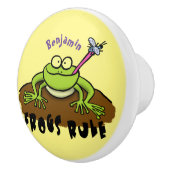 Kikkers heersen grappige groene kikkervis-cartoon keramische knop (Rechts)