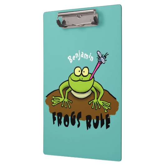 Kikkers heersen grappige groene kikkervis-cartoon klembord (Links)