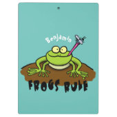 Kikkers heersen grappige groene kikkervis-cartoon klembord (Achterkant)