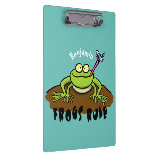 Kikkers heersen grappige groene kikkervis-cartoon klembord (Rechts)