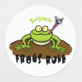 Kikkers heersen grappige groene kikkervis-cartoon labels (Design 1)