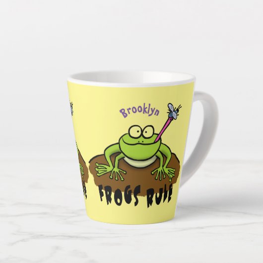 Kikkers heersen grappige groene kikkervis-cartoon latte mok (Rechterhoek)
