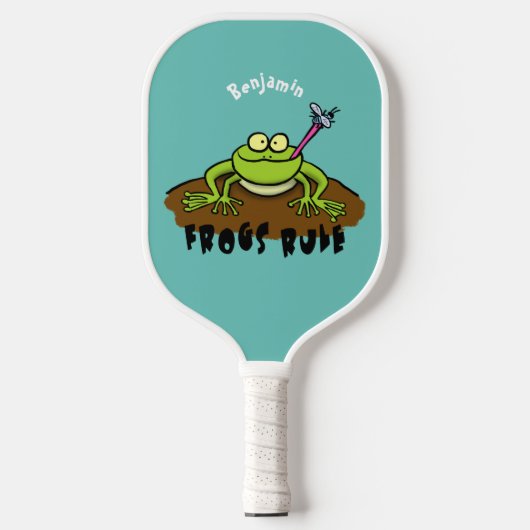 Kikkers heersen grappige groene kikkervis-cartoon pickleball paddle (Voorkant)
