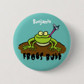 Kikkers heersen grappige groene kikkervis-cartoon ronde button 5,7 cm (Voorkant)