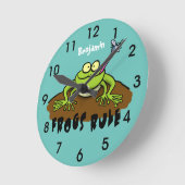 Kikkers heersen grappige groene kikkervis-cartoon ronde klok (Hoek)