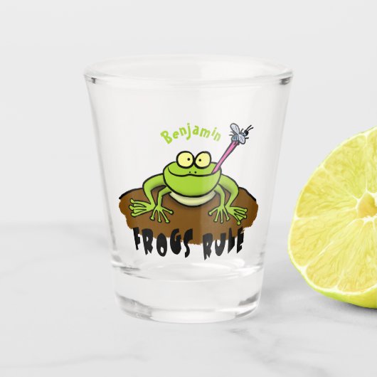 Kikkers heersen grappige groene kikkervis-cartoon shot glas (Voorkant)