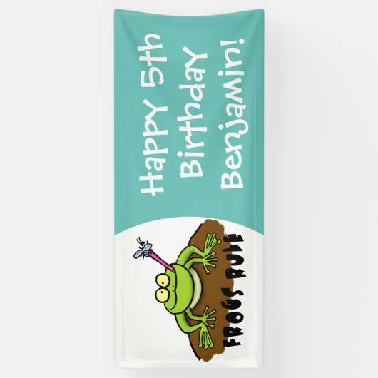 Kikkers heersen grappige groene kikkervis-cartoon spandoek (Verticaal)