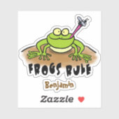 Kikkers heersen grappige groene kikkervis-cartoon sticker (Vel)