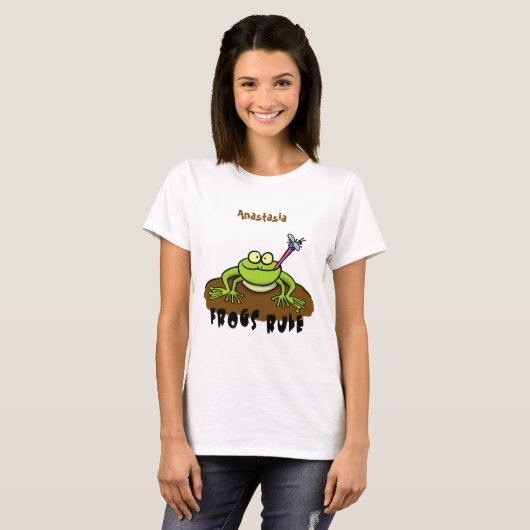 Kikkers heersen grappige groene kikkervis-cartoon t-shirt (Voorkant volledig)