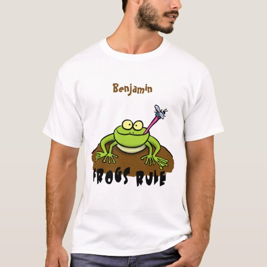Kikkers heersen grappige groene kikkervis-cartoon t-shirt (Voorkant)
