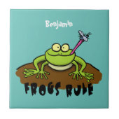 Kikkers heersen grappige groene kikkervis-cartoon tegeltje (Voorkant)