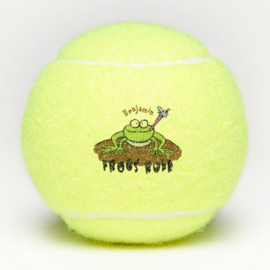 Kikkers heersen grappige groene kikkervis-cartoon tennisballen