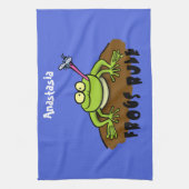 Kikkers heersen grappige groene kikkervis-cartoon theedoek (Verticaal)