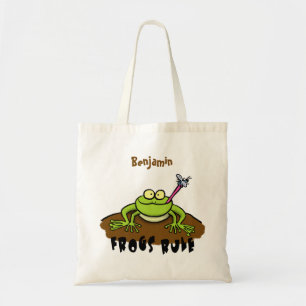 Kikkers heersen grappige groene kikkervis-cartoon tote bag