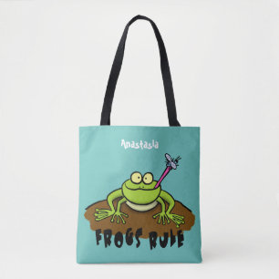Kikkers heersen grappige groene kikkervis-cartoon tote bag