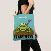 Kikkers heersen grappige groene kikkervis-cartoon tote bag (Dichtbij)