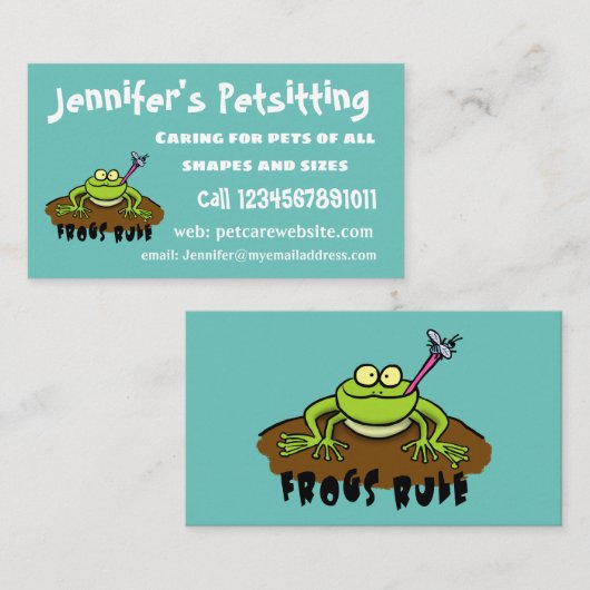 Kikkers heersen grappige groene kikkervis-cartoon visitekaartje (Voorkant / Achterkant)