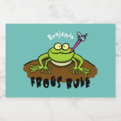 Kikkers heersen grappige groene kikkervis-cartoon voedselcontainer etiket (Enkel label)