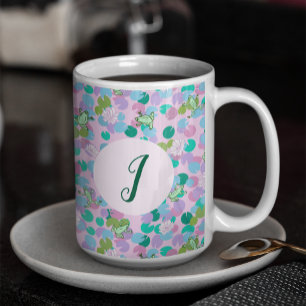 Kikkers Kunst Roze Waterlelies Aangepaste Monogram Koffiemok