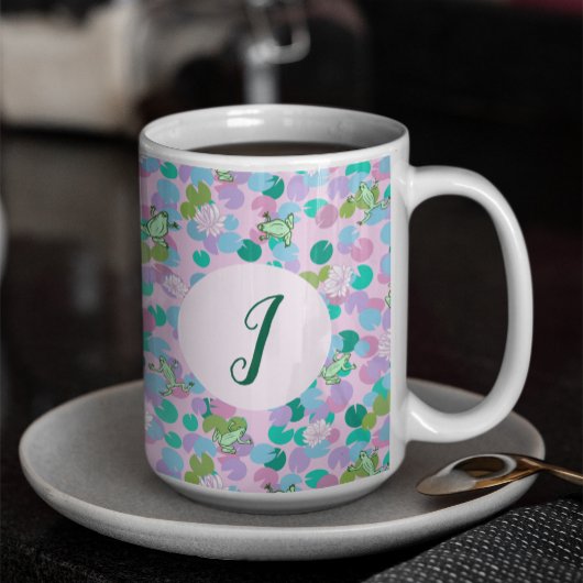 Kikkers Kunst Roze Waterlelies Aangepaste Monogram Koffiemok