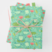 Kikkers Lily Pads Verpakkingspapier Reeks 3 Inpakpapier Vel (In situ)